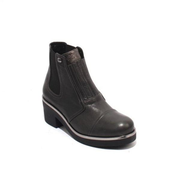 ITALIAN Gray Leather Elastic Ankle Heel Boots - Picture 1 of 8